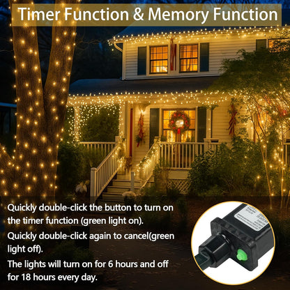 Connectable 200 LED String Lights Indoor Outdoor with Timer, 66FT 13 Modes Warm White Christmas Lights Waterproof, Twinkle Fairy Lights Plug in Clear Wire for Christmas Tree, Bedroom, Classroom Decor