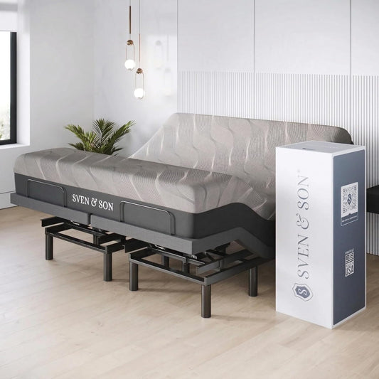 Sven & Son Classic plus (With Head-Tilt) Adjustable Bed Base (Frame) + 14 Inch Hybrid Spring Matt (Medium Soft), Head and Foot Lift, Massage, Under-Bed Lights, USB, Memory, Zero Gravity - King